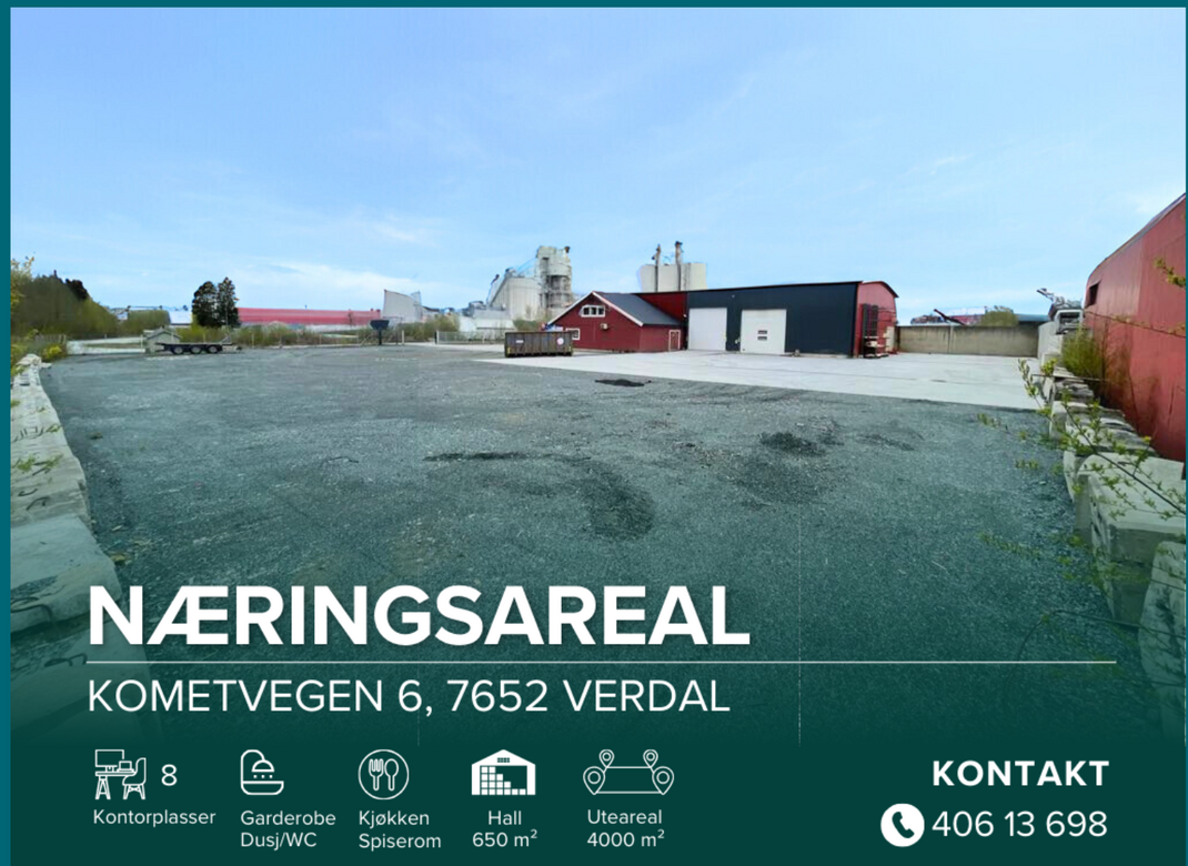 Ledige lokaler på industriområdet - kontor, lagerhall og stort uteområde